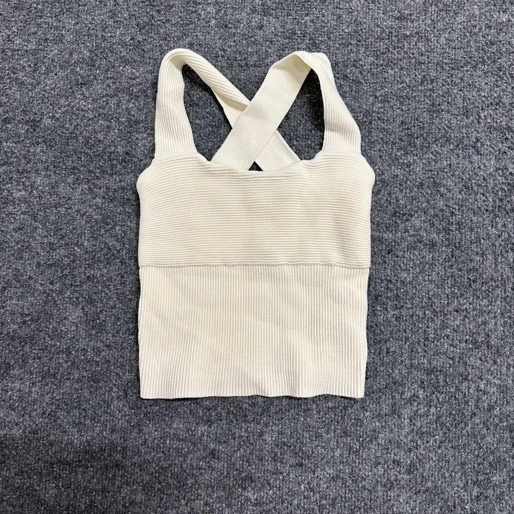 Abercrombie & Fitch Tank Top Womens XS Cream Viscose Ribbed Cross Back Cropped